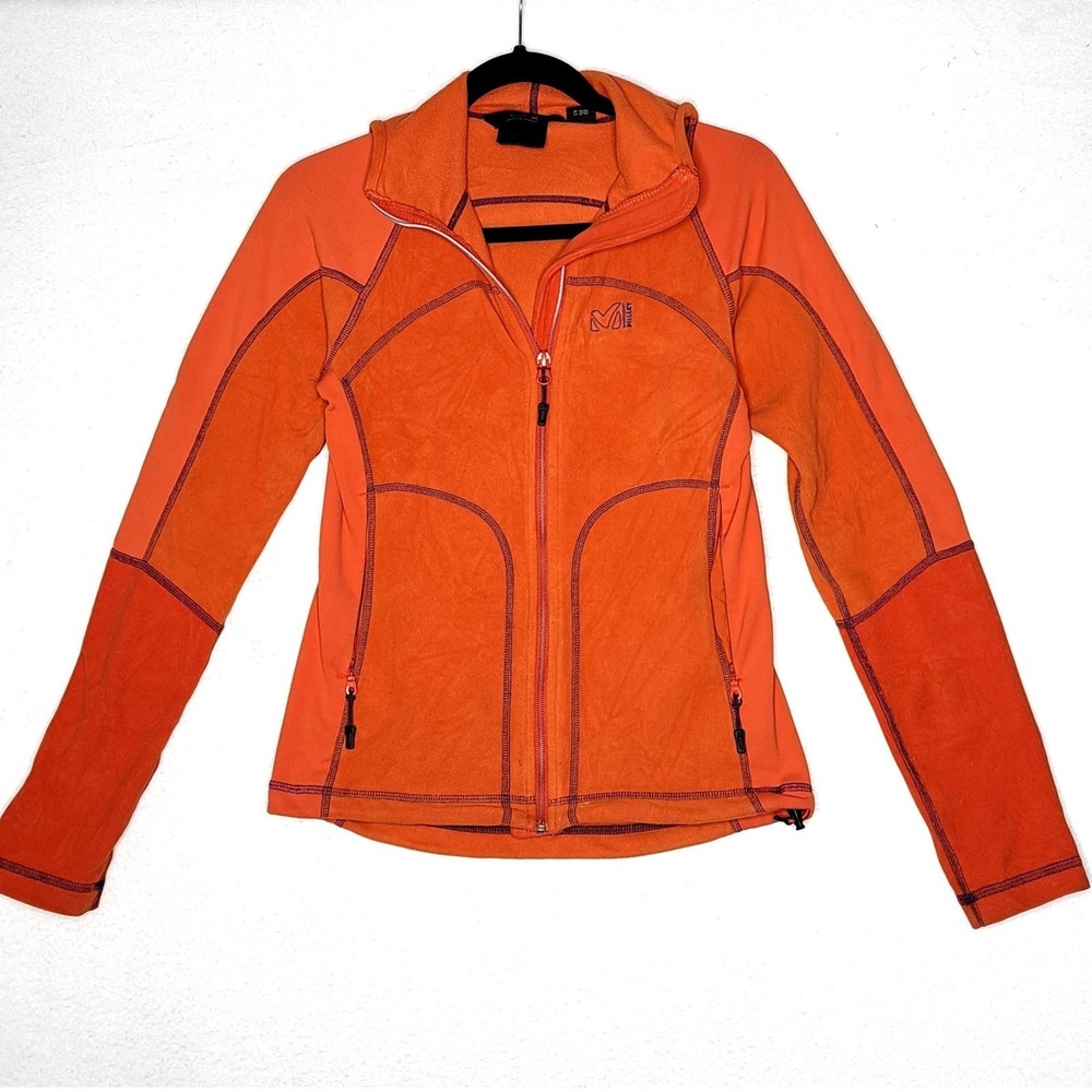 Millet Fleece Jacket Womens Small Orange Full Zip Hood Technical Hiking MIV4762 - Picture 4 of 16